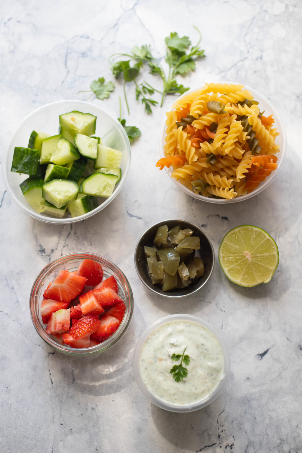 Creamy lowfat pasta salad with Cottage Cheese Fat Rainbow