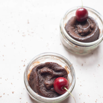 Chocolate mug cake with cherry