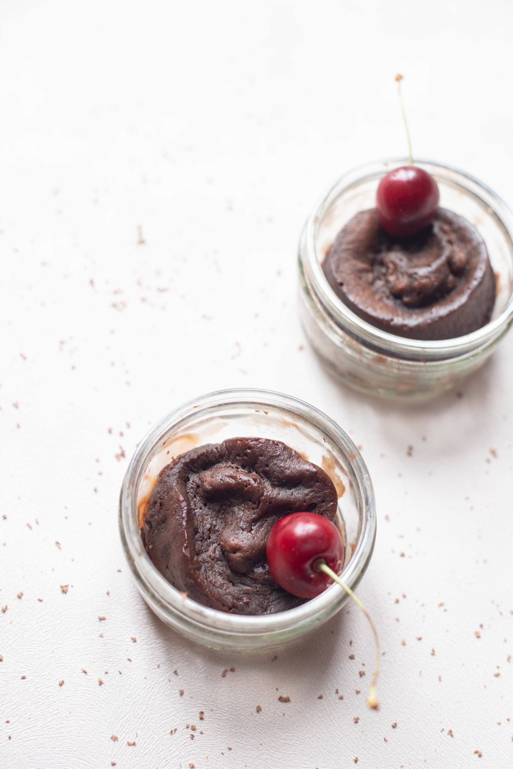 Chocolate mug cake with cherry