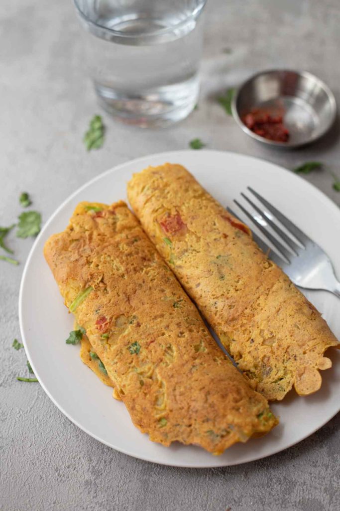 2 vegan chickpea flour omelette served with pickle 