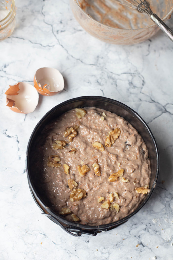 weetabix carrot cake batter ready to be baked