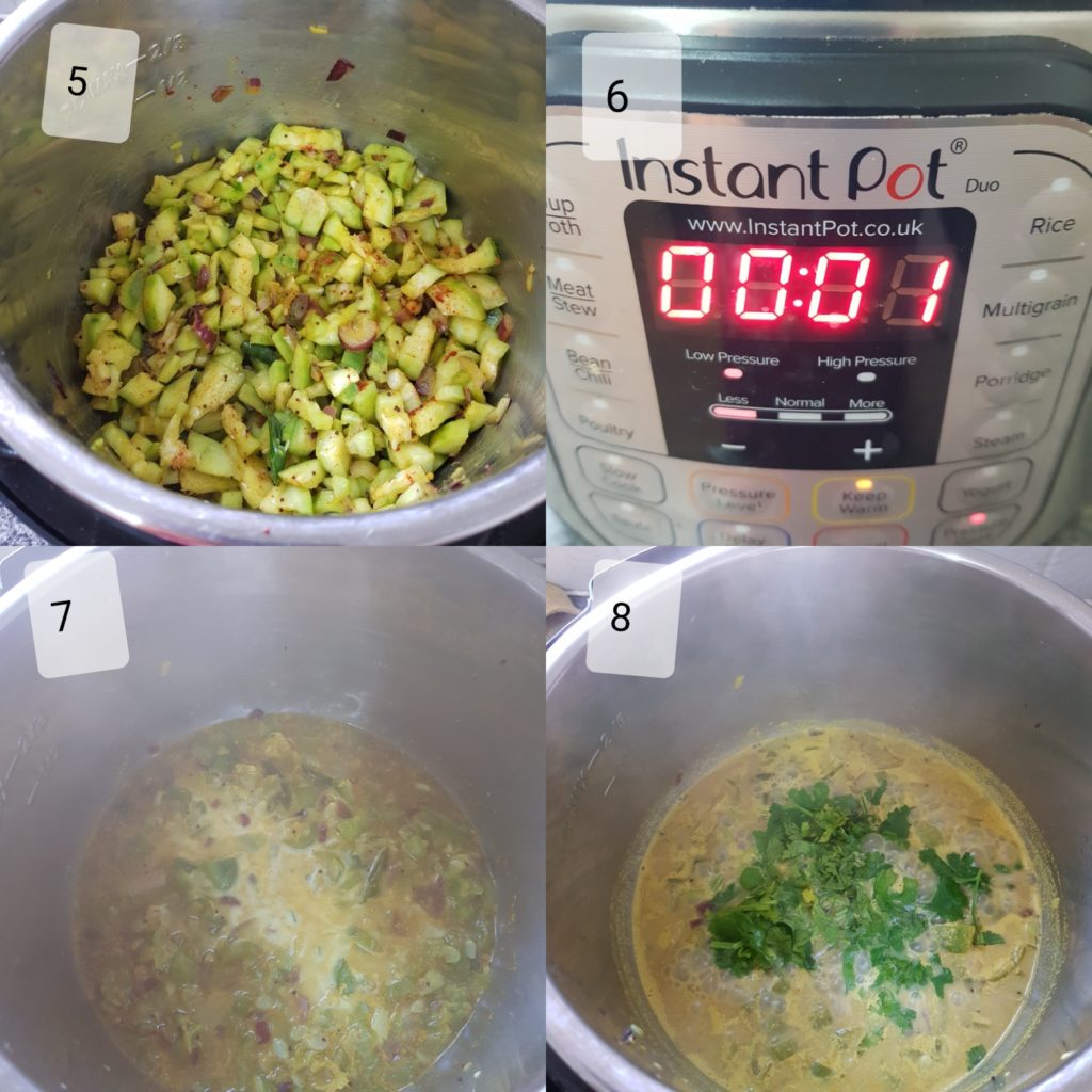 a series of photos showing the cooking process for beerakaya palu posina kura