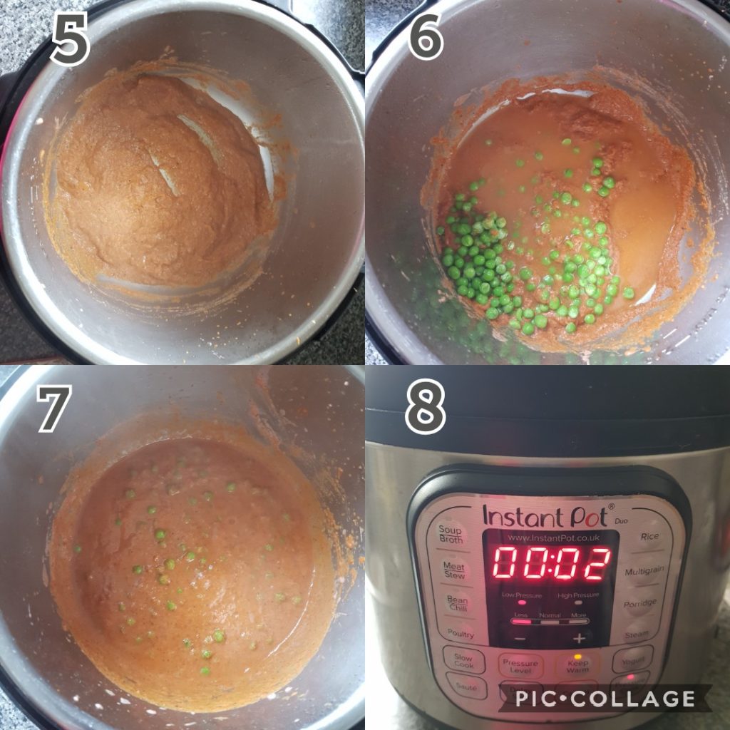 a series of photos showing step by step instructions of making matar paneer