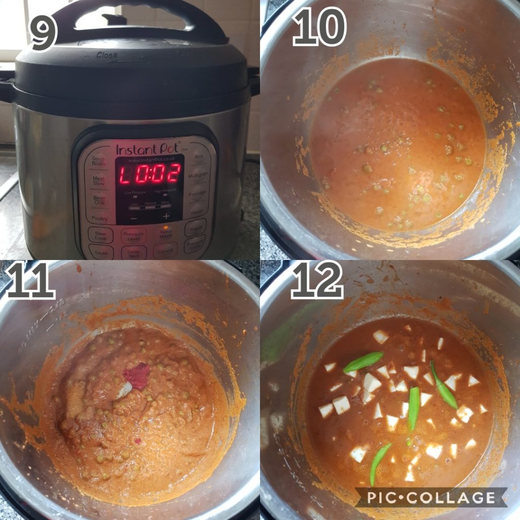 a series of photos showing step by step instructions of making matar paneer