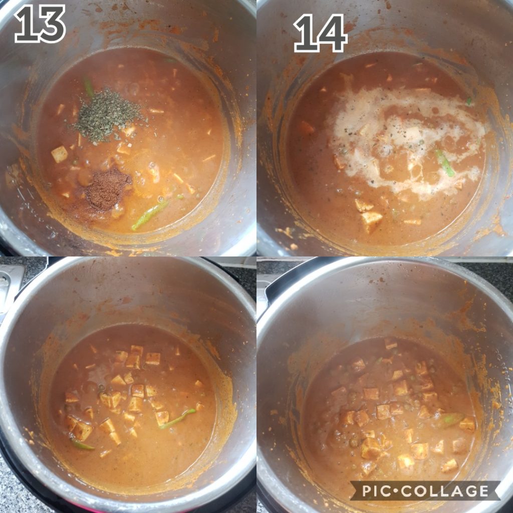 a series of photos showing step by step instructions of making matar paneer