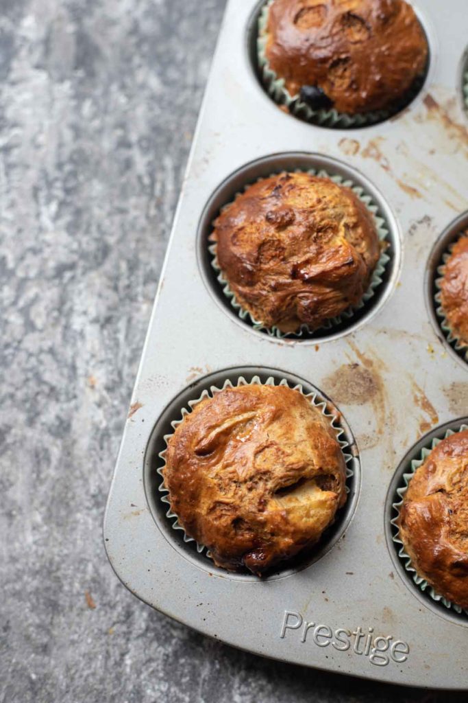 weetabix apple muffins in a muffin tray