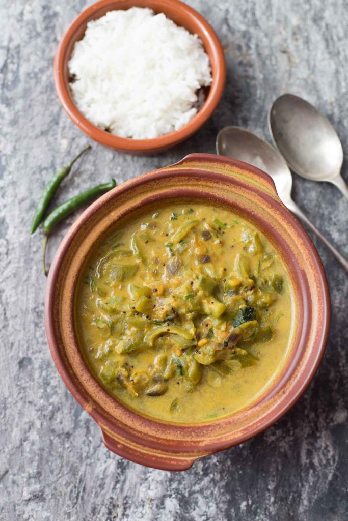 beerakaya curry served in an earthen pot