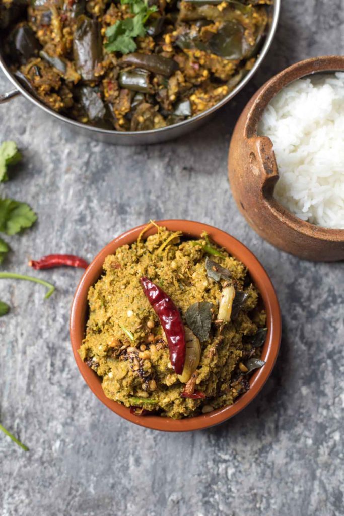 beerakaya thokku pachadi served in a clay pot with rice served 