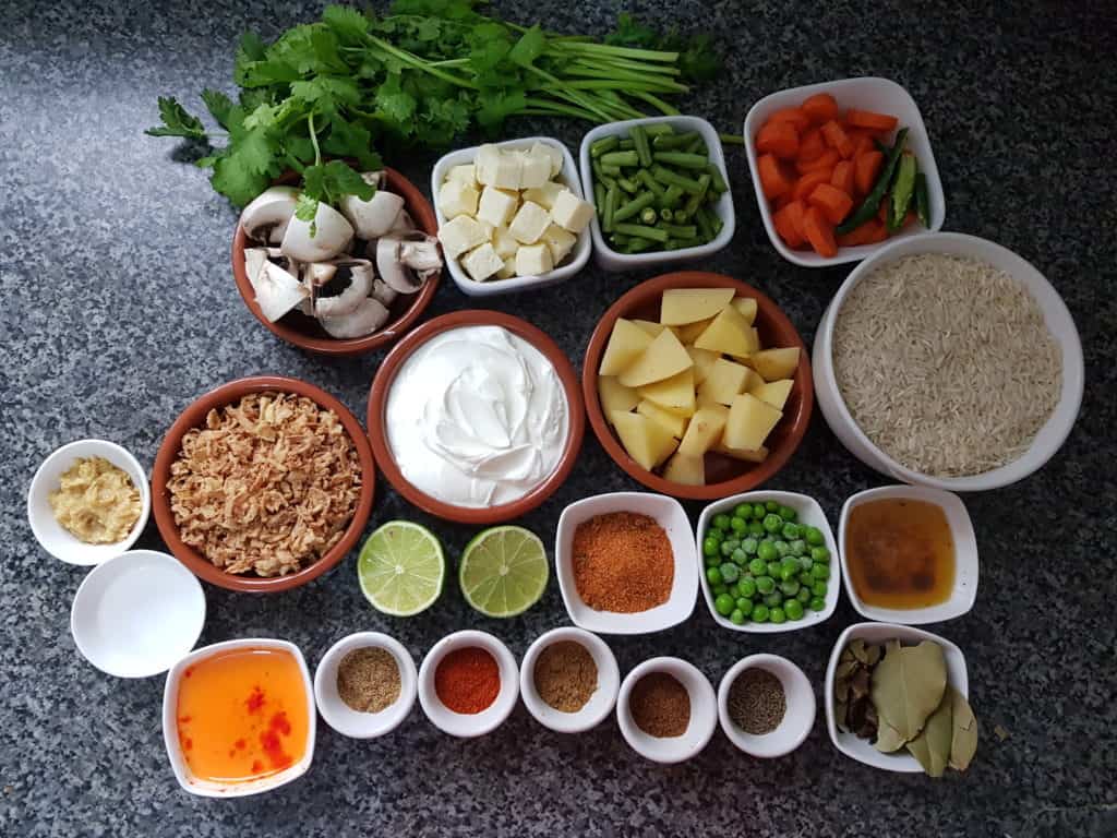 ingredients for vegetable biryani