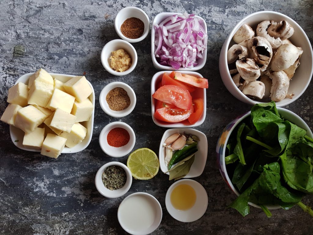 ingredients for making mushroom palak paneer