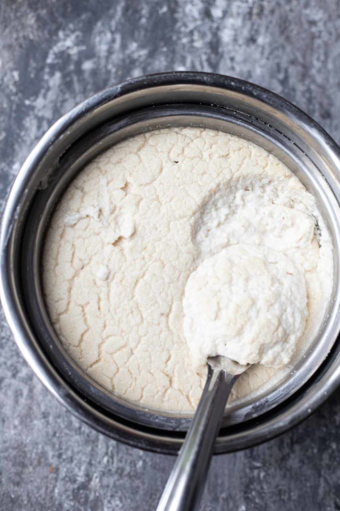 instant pot idli batter and a ladle