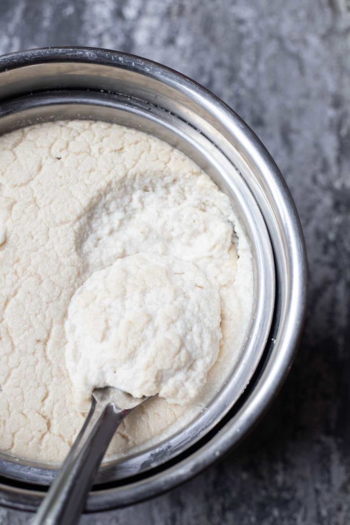 instant pot idli batter and a ladle