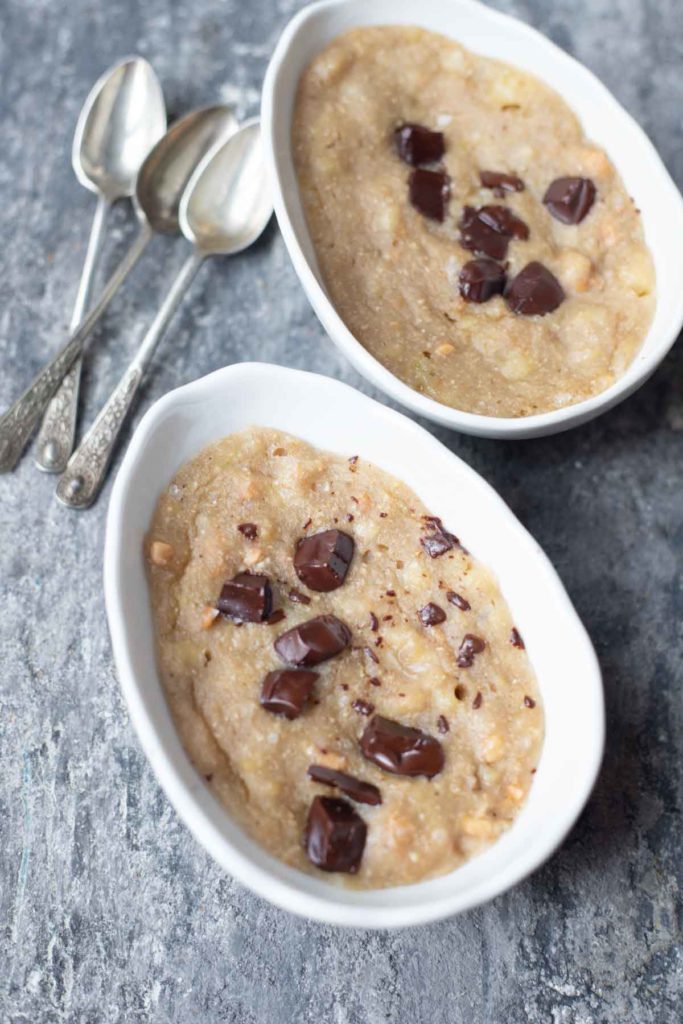 2 portions of banana mug cake with spoons