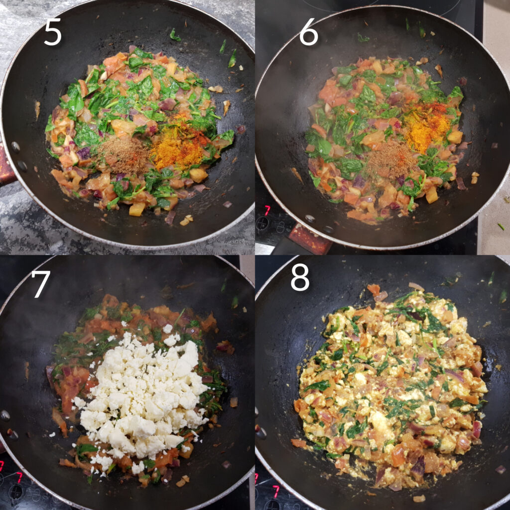 step by step process shots #2 for methi paneer bhurji