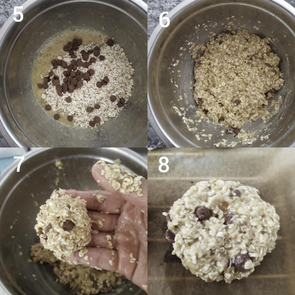 another collage of process steps for banana oatmeal breakfast cookies recipe