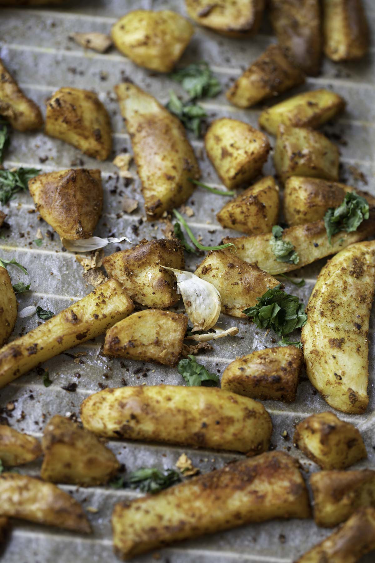 roasted potatoes on on baking tray