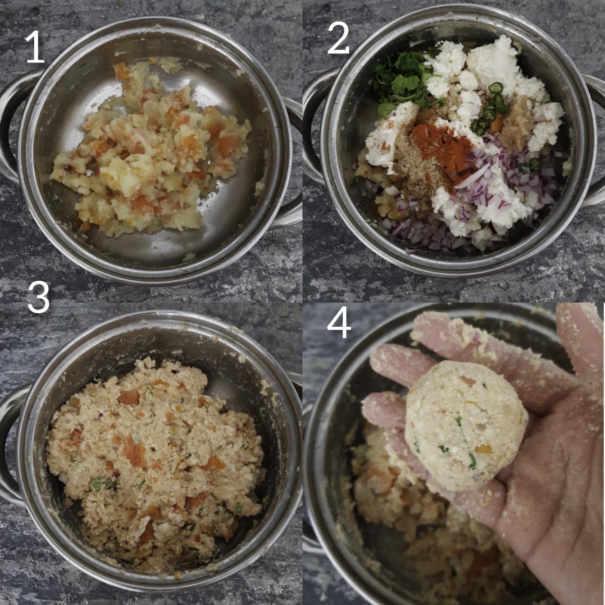 a collage of steps to make baked paneer cutlet