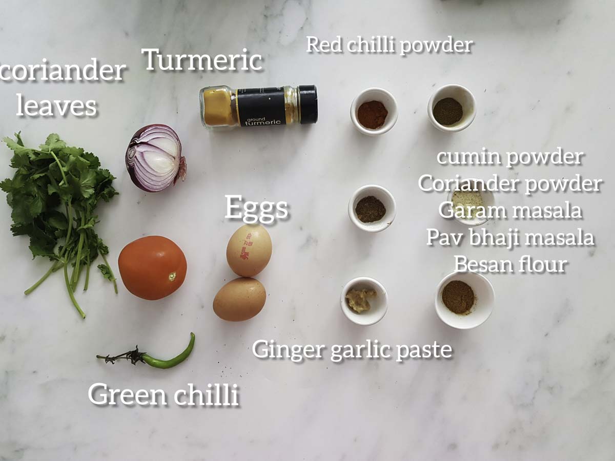 ingredients for egg keema masala,eggs, onion, tomato,chilli,ginger garlic paste,spices