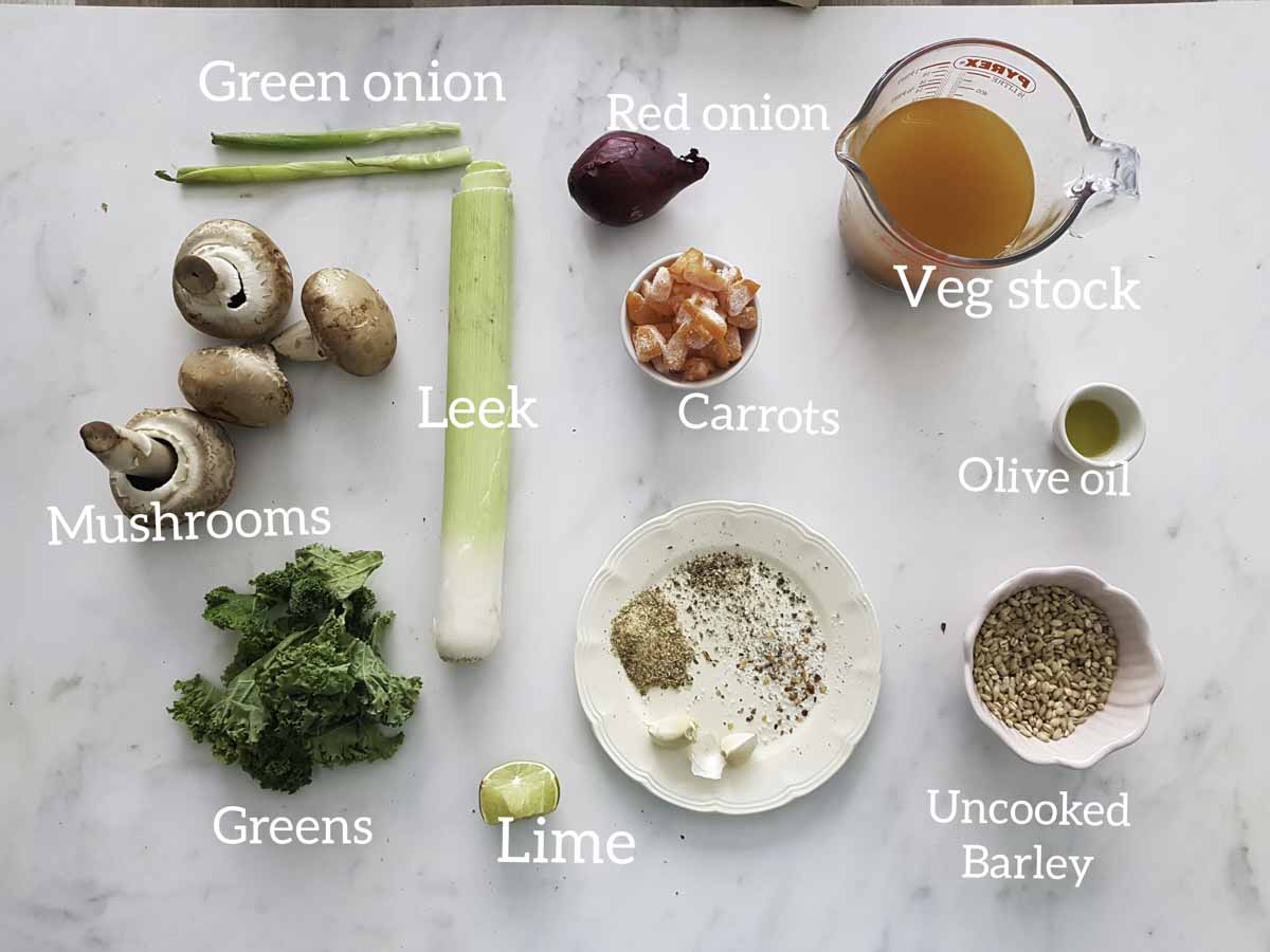 ingredients shot for barley vegetable soup