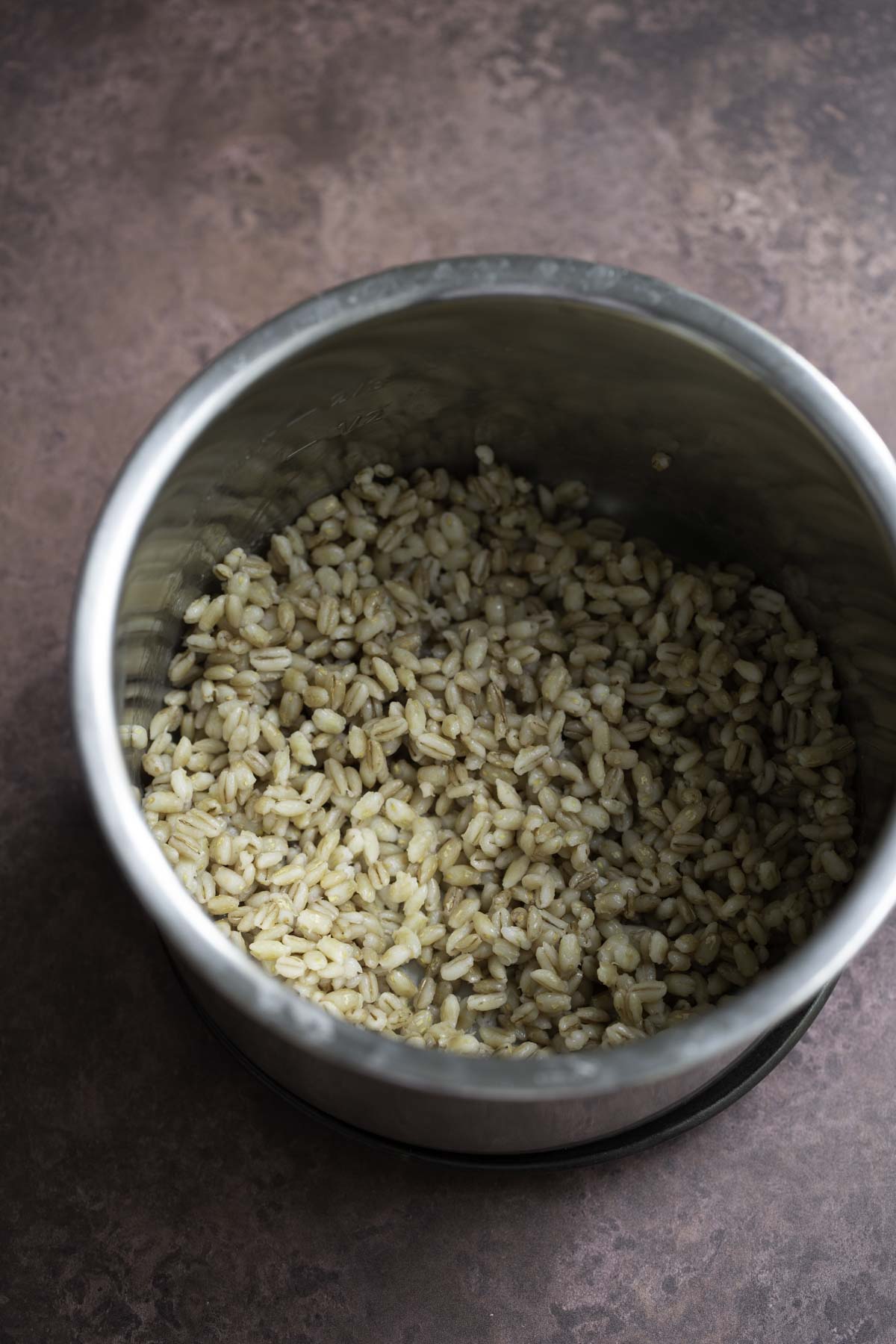 cooked barley grains in a instant pot inner pot