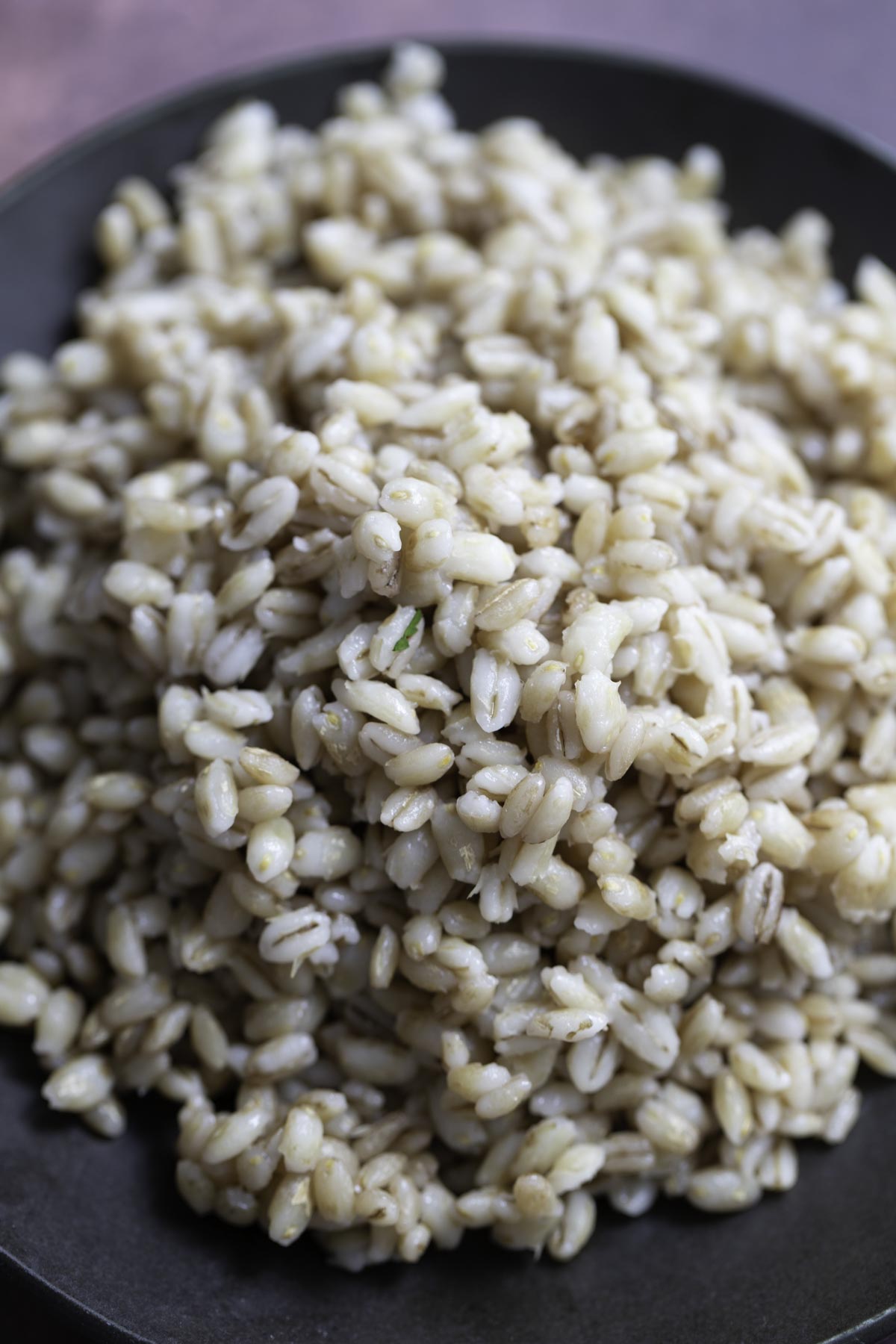 a closeup picture of cooked pearl barley grains