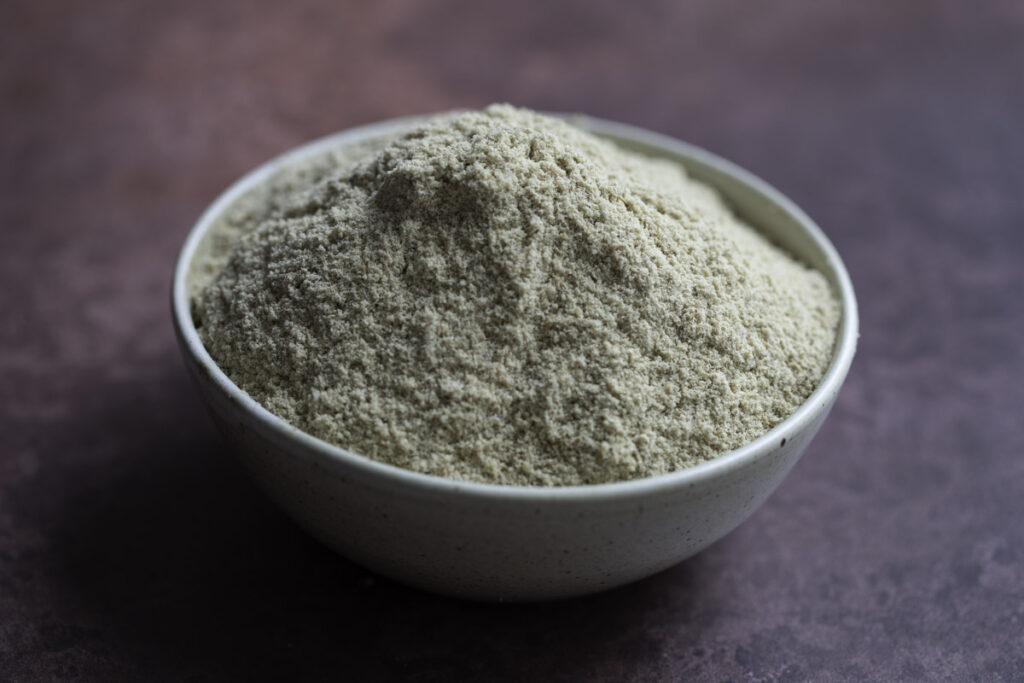 rice bran heaped in a white bowl